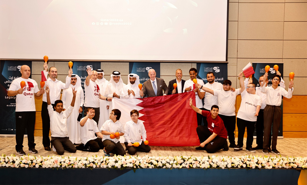 Secretary-General of the Supreme Committee for Delivery & Legacy H E Hassan Al Thawadi and FIFA President Gianni Infantino with other officials and members of the differently abled community during the event.