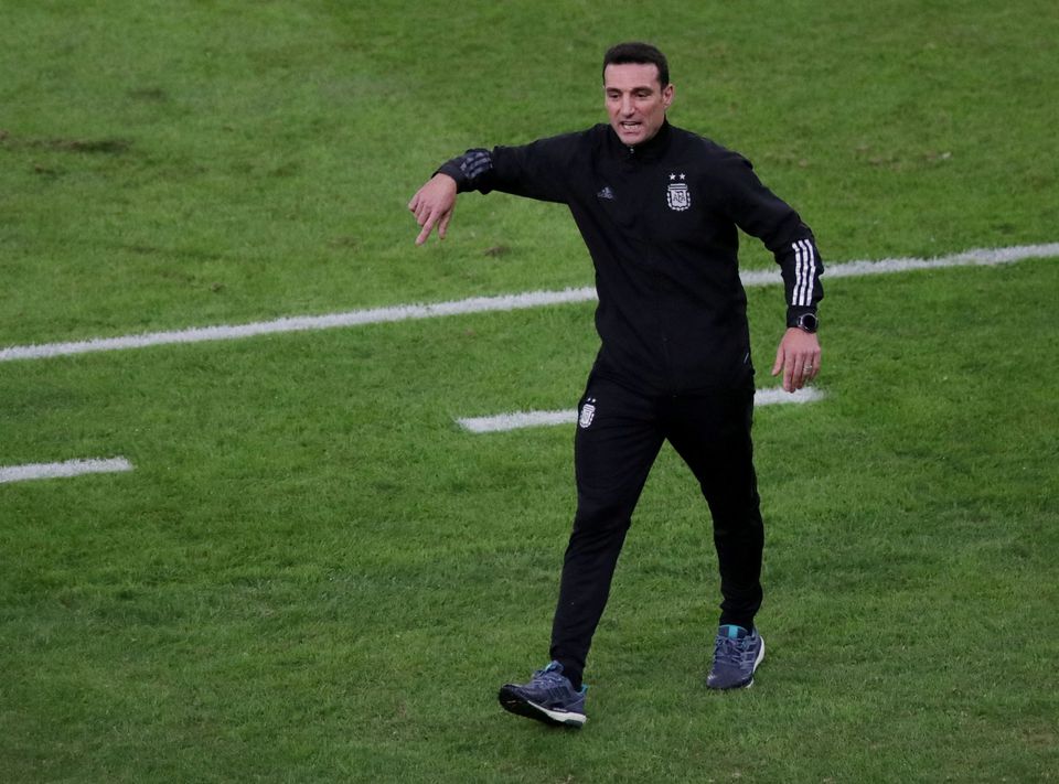 Argentina coach Lionel Scaloni reacts during the Copa America 2021 final against Brazil at the Estadio Maracana, Rio de Janeiro, Brazil, on July 10, 2021.  File Photo / Reuters


