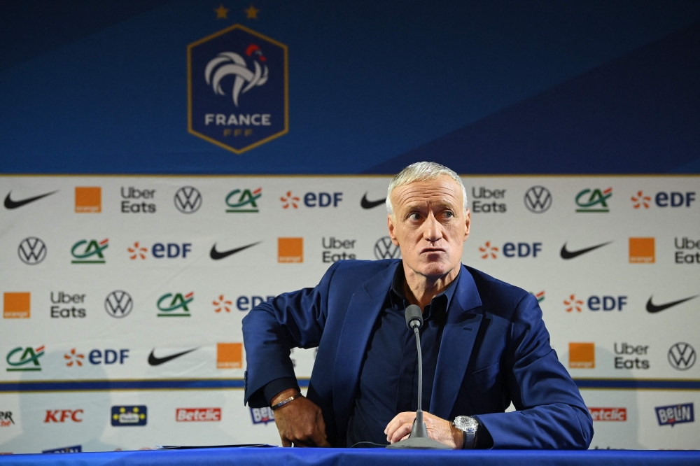 France's head coach Didier Deschamps holds a press conference in Paris on November 9, 2022, after he announced the list of players selected for the Qatar 2022 FIFA World Cup football tournament. (Photo by FRANCK FIFE / AFP)