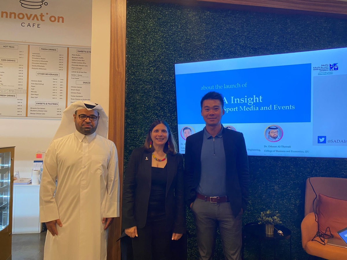 (From left) Dr. Othman Al-Thawadi, Dr. Kamilla Swart, and  Dr. James She - Sada Insight's research team leads from Hamad Bin Khalifa University and Qatar University in Doha.
  


  

