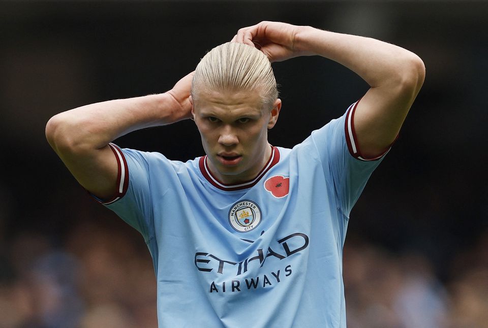 Manchester City's Erling Braut Haaland in action during the Premier League match against Brentford at the Etihad Stadium, Manchester, Britain, on November 12, 2022.  Action Images via Reuters/Jason Cairnduff 