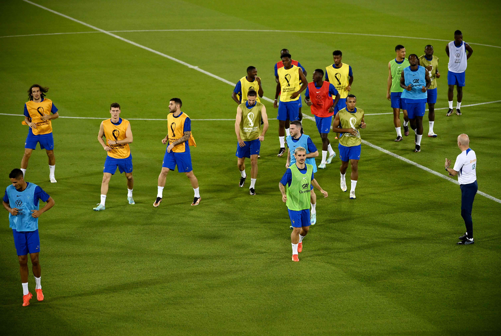 France’s players attend a training session at the Jassim Bin Hamad Stadium, yesterday. Pictures: AFP