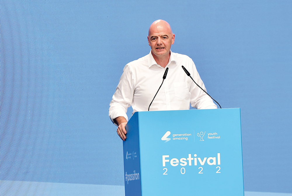 FIFA President Gianni Infantino speaks during the event. Pic: Abdul Basit