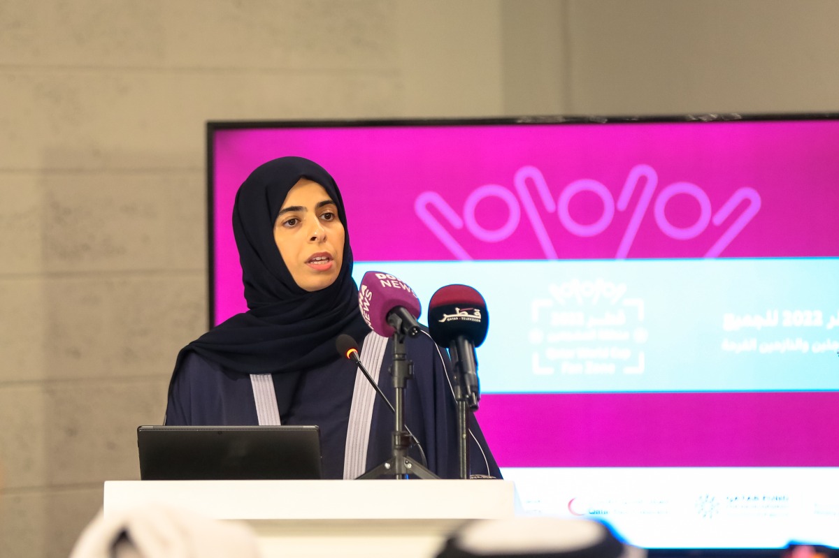 Assistant Foreign Minister H E Lolwah bint Rashid Al Khater addresses the media at the Host City Media Center in Msheireb on Friday.