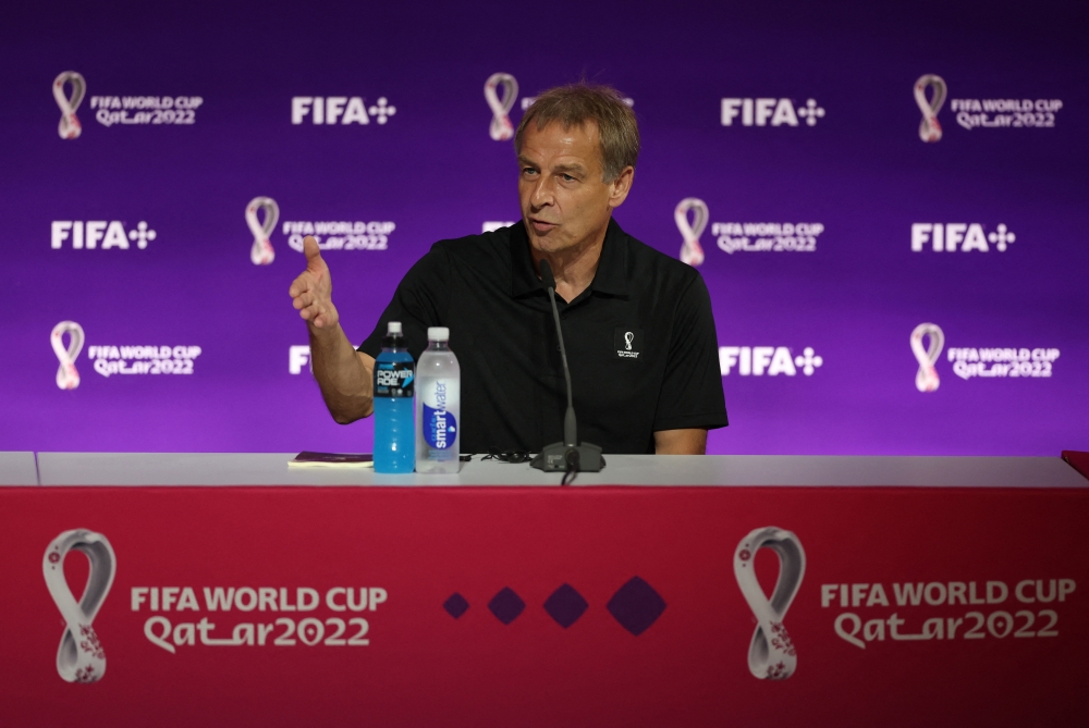 Technical Study Group member Jurgen Klinsmann during a press conference at the Main Media Center, Doha, Qatar, on November 19, 2022.  REUTERS/Matthew Childs