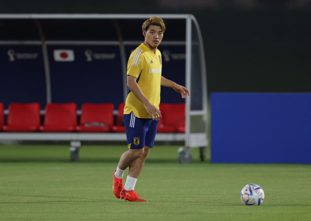 Japan's Ritsu Doan during training at the Al Sadd SC New Training Facilities 1, Doha, Qatar, on November 19, 2022.  REUTERS/Pedro Nunes