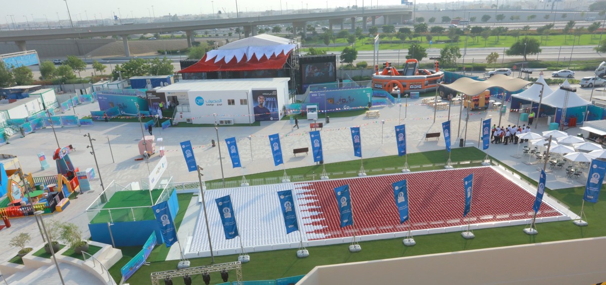 An aerial view of largest football mosaic (flag) at Doha Festival City’s Arena.