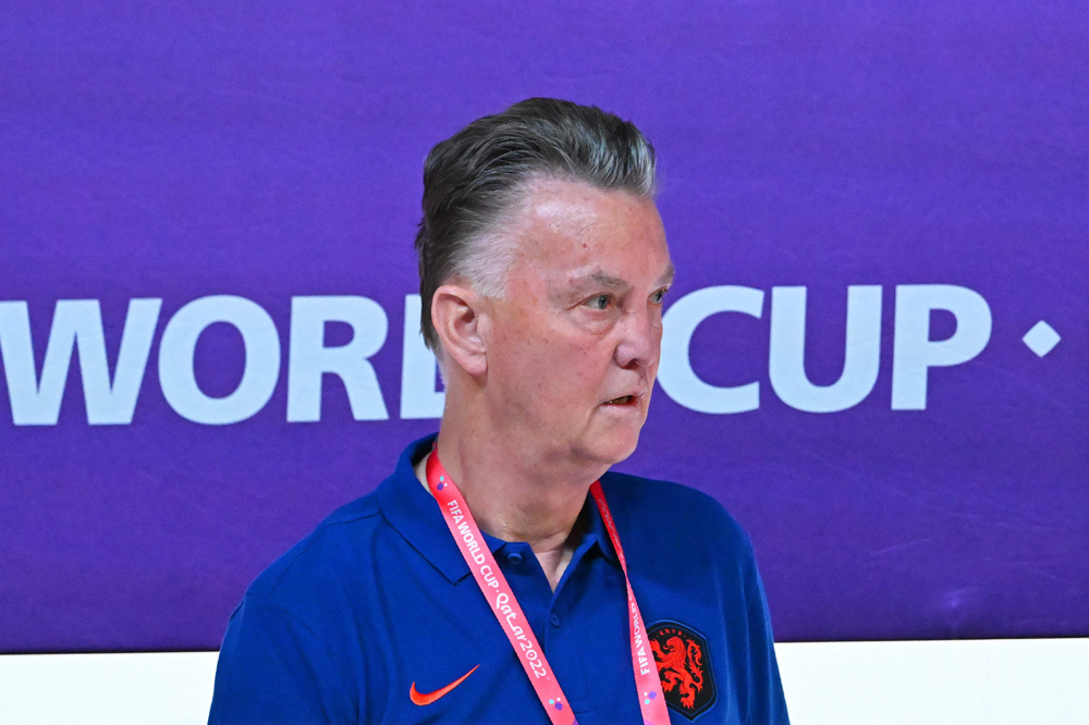 Netherlands’ coach Louis Van Gaal at a press conference at the Qatar National Convention Centre in Doha, yesterday. AFP