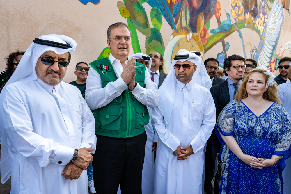 Mexican Minister of Foreign Affairs H E Marcelo Ebrard (second left); Katara General Manager, Prof. Dr. Khalid bin Ibrahim Al Sulaiti (third left) and other officials during the event. 
