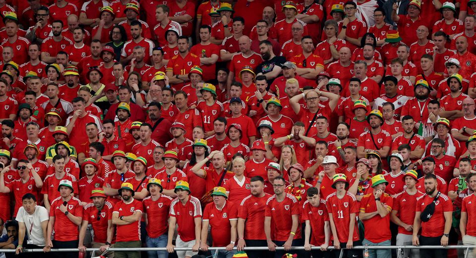 Wales fans react during their FIFA World Cup Qatar 2022 Group B match against United States at the  Ahmad Bin Ali Stadium, Al Rayyan, on November 21, 2022.  REUTERS/Carl Recine 