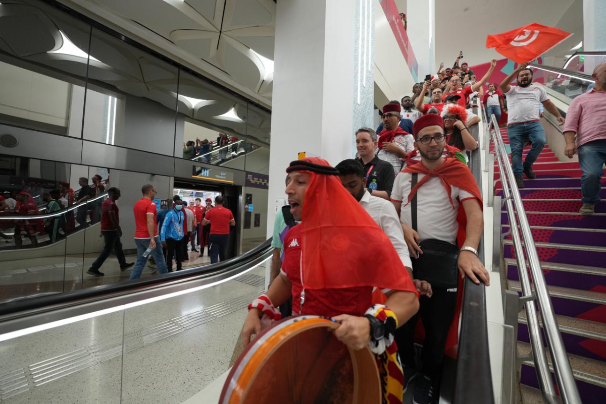 Tunisian fans at a metro station yesterday. Pic: Ahmad Yosra 