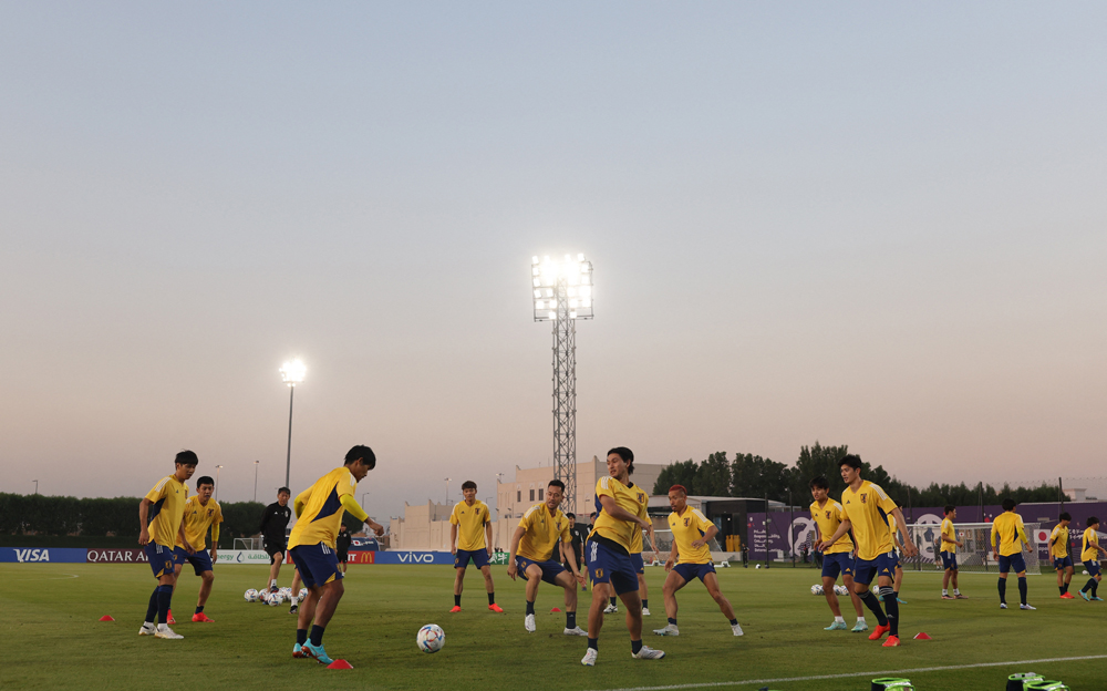 Japan players in action during a training session at Al Sadd SC Training Facilities 1, yesterday. REUTERS