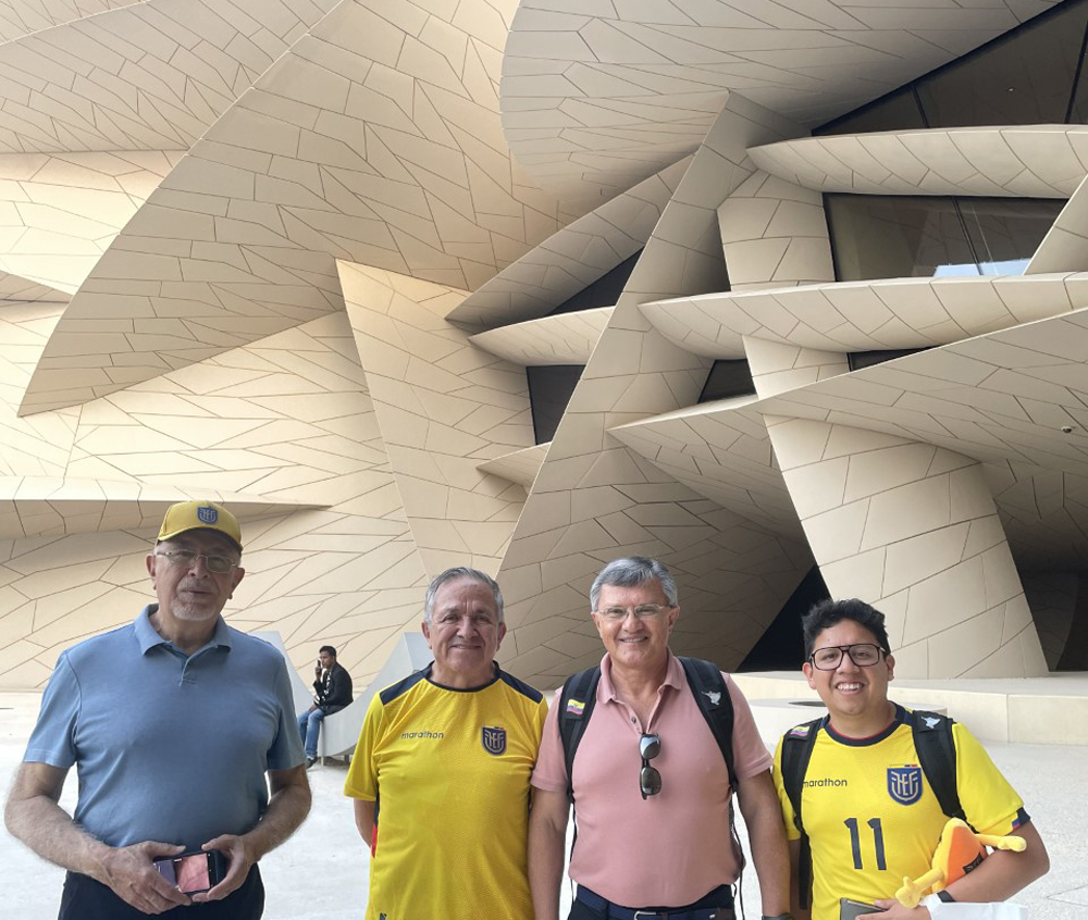 Football fans from Ecuador at the National Museum of Qatar.