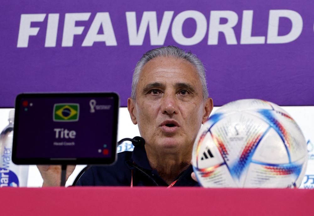 Brazil coach Tite during a press conference at the Main Media Center, Doha, on November 23, 2022.  REUTERS/Suhaib Salem
 