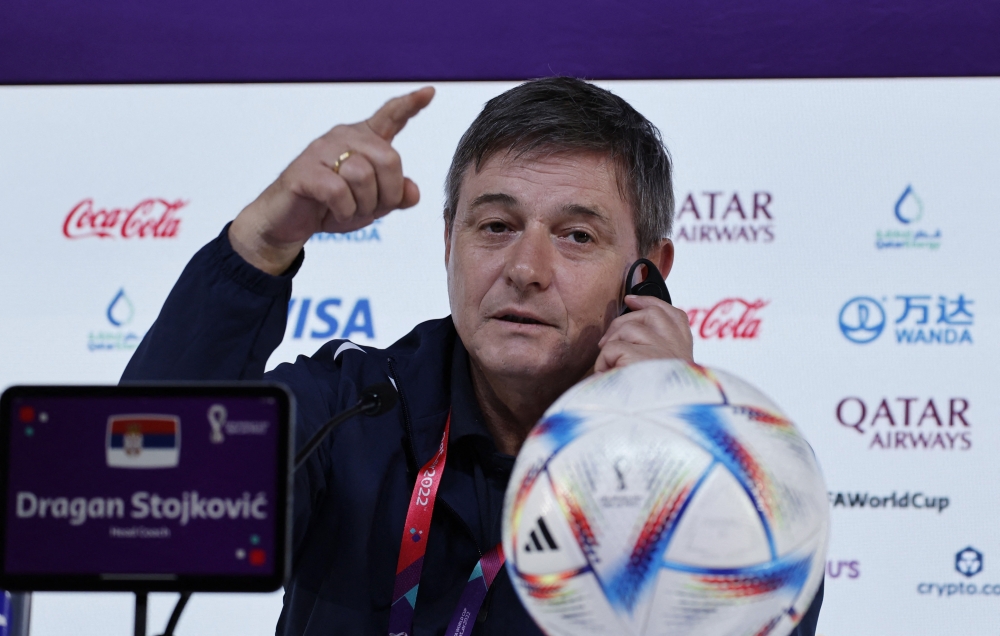 Serbia coach Dragan Stojkovic during a press conference at the Main Media Center, Doha, Qatar, November 23, 2022. (REUTERS/Suhaib Salem)