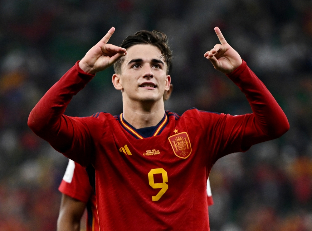 Gavi celebrates scoring their fifth goal during the FIFA World Cup Qatar 2022 match against Costa Rica at Al Thumama Stadium, Doha, Qatar. (REUTERS/Dylan Martinez)