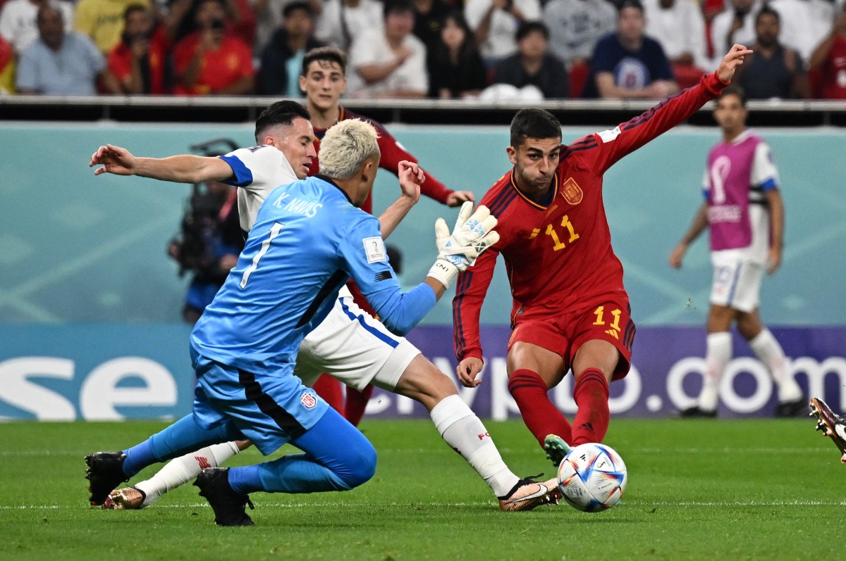 Spain’s Ferran Torres scores their fourth goal. Reuters