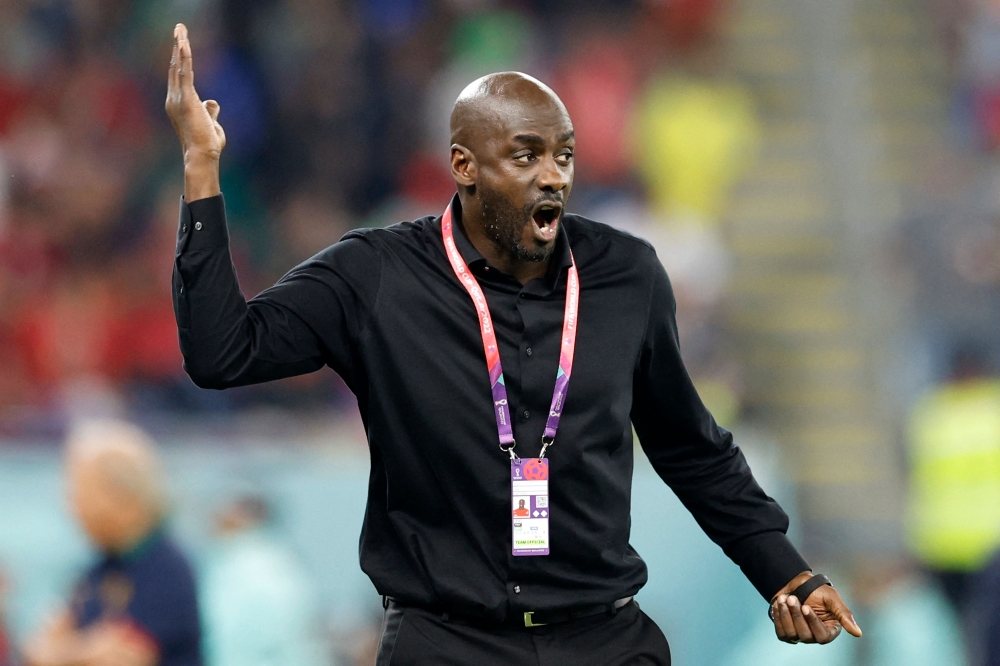 Ghana's coach Otto Addo gestures on the touchline during the Qatar 2022 World Cup Group H football match between Portugal and Ghana at Stadium 974 in Doha on November 24, 2022. (Photo by Khaled DESOUKI / AFP)