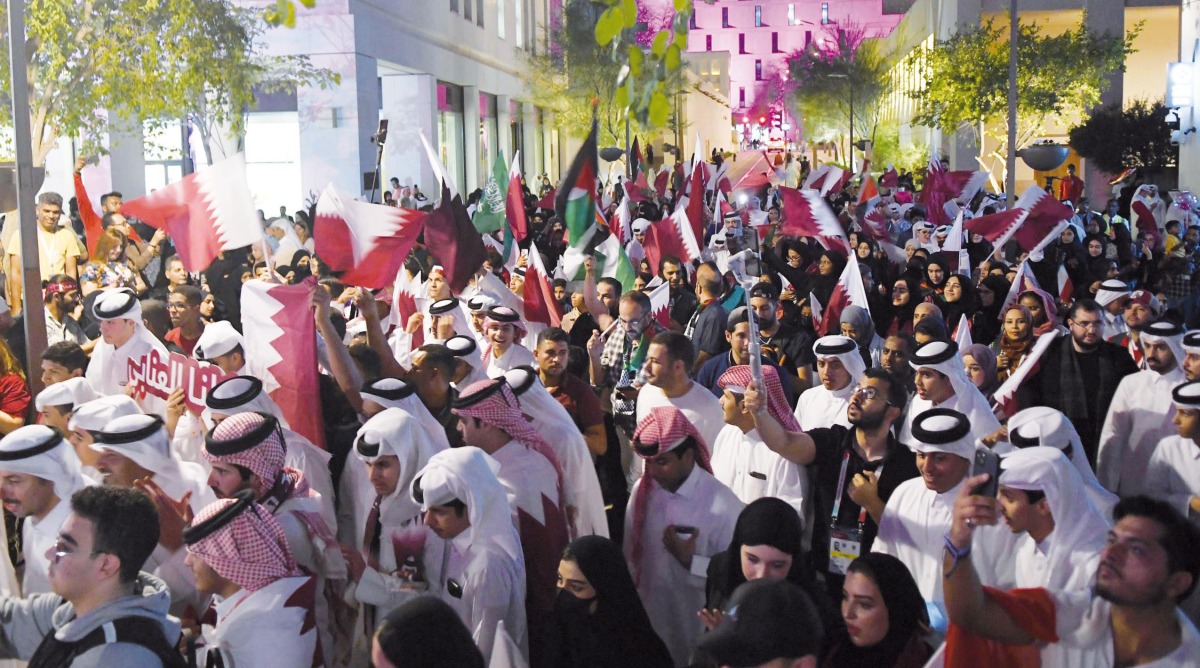 Al Annabi fans attending the parade at Msheireb Downtown Doha to support the team ahead of their match today. Mahmoud khalid 