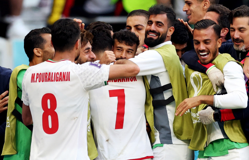 Iran players celebrate a goal REUTERS/Amanda Perobelli