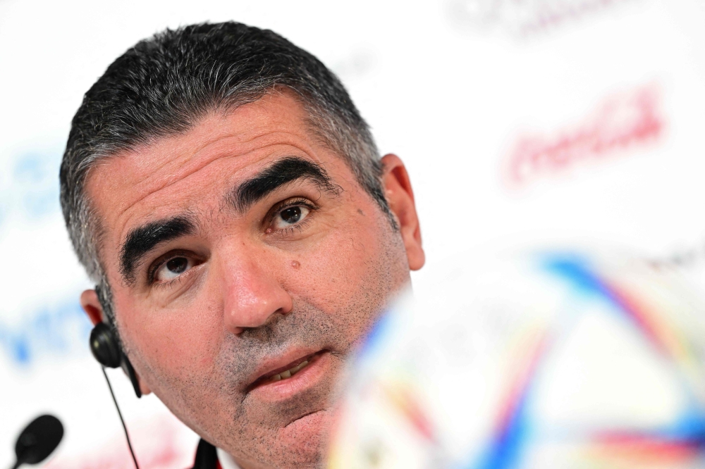 Tunisia's coach Jalel Kadri attends a press conference at the Qatar National Convention Center (QNCC) in Doha on November 25, 2022, on the eve of the Qatar 2022 World Cup football match between Tunisia and Australia. (Photo by Miguel MEDINA / AFP)