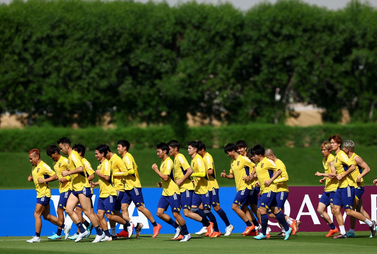 Japan players during training ahead of their clash against Costa Rica. Reuters.

