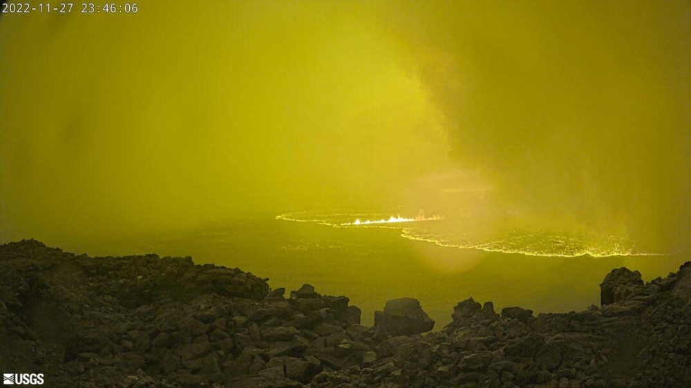 Lava is seen at Mauna Loa's summit region during an eruption as viewed by a remote camera of the US Geological Survey in Hawaii, US, on November 27, 2022. USGS/Handout via REUTERS