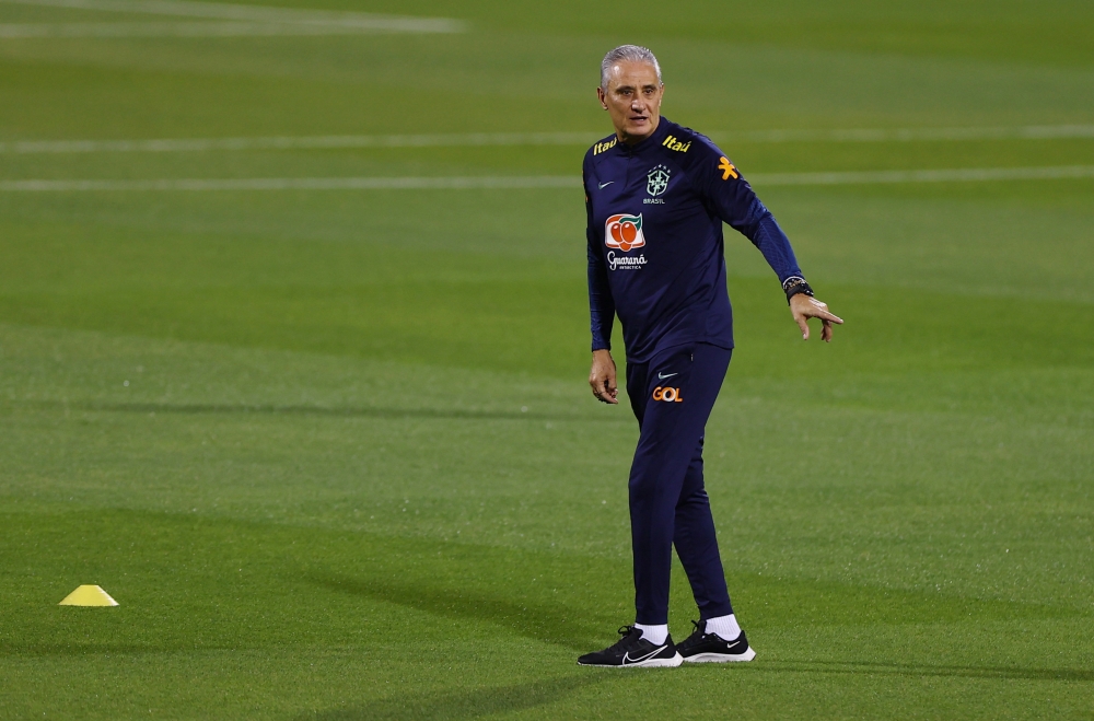 Brazil coach Tite during a training session at Al Arabi SC Stadium, Doha, Qatar, on November 29, 2022.  REUTERS/Siphiwe Sibeko