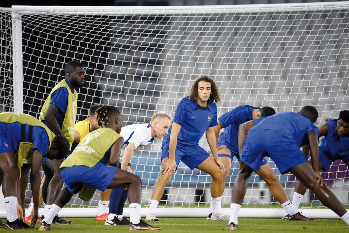 France’s midfielder Matteo Guendouzi takes part in a training session with teammates. AFP