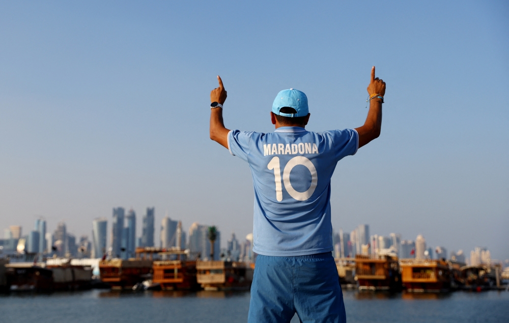 November 30, 2022 Argentina fan is seen at Doha Corniche ahead of the Poland and Argentina match REUTERS/Lee Smith