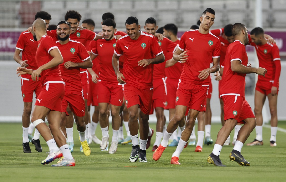 Morocco players during training ahead of their match against Canada. REUTERS