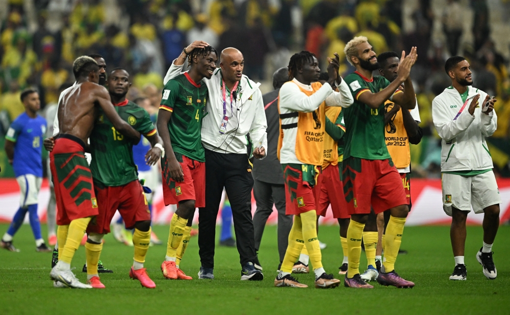 Cameroon national team after the final World Cup Qatar Group G match between Cameroon and Brazil at the Lusail Stadium on December 2, 2022. (REUTERS/Dylan Martinez)