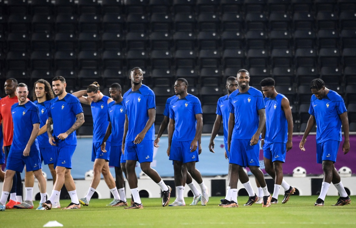 France players take part in a training session at the Al Sadd SC ahead of their World Cup Round of 16 match against Poland. AFP