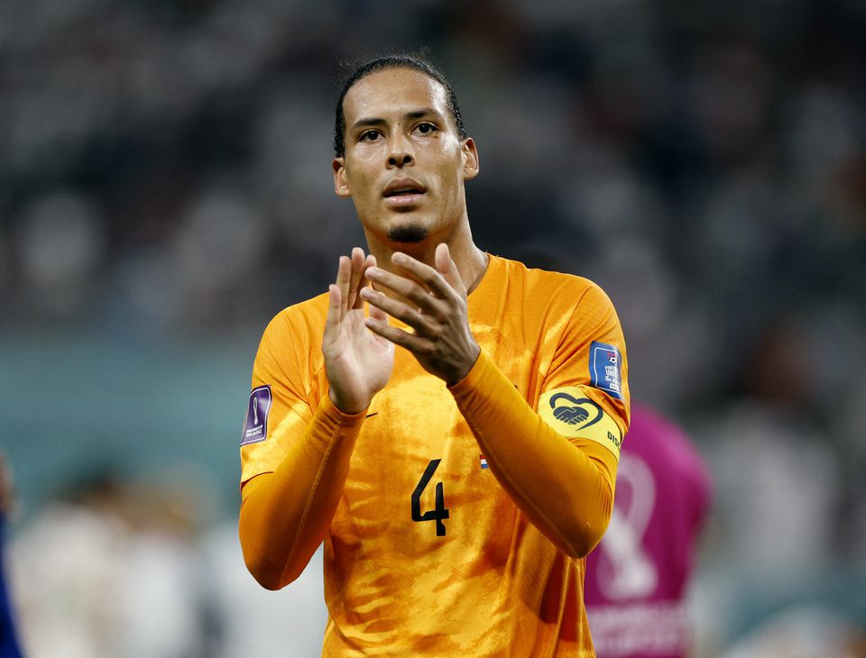 December 3, 2022 Netherlands' Virgil van Dijk celebrates after the match as Netherlands progress to the quarter finals REUTERS/John Sibley
