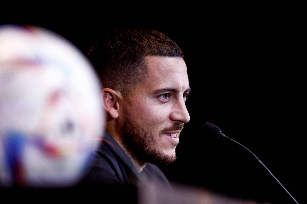 Belgium's national football team forward Eden Hazard gives a press conference ahead of the upcoming Fifa World Cup, in Tubize. Photo by Kenzo Tribouillard / AFP