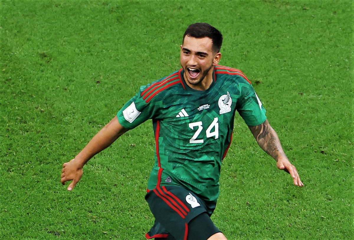 Mexico's Luis Chavez celebrates scoring their second goal during the Qatar World Cup group matches between Saudi Arabia and Mexico on November 30, 2022. (Reuters/Molly Darlington)