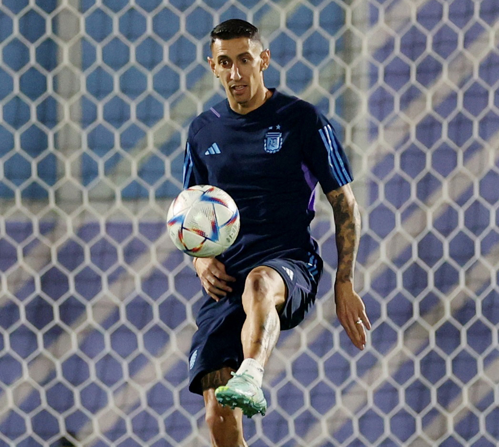 Argentina’s Angel Di Maria during training. REUTERS