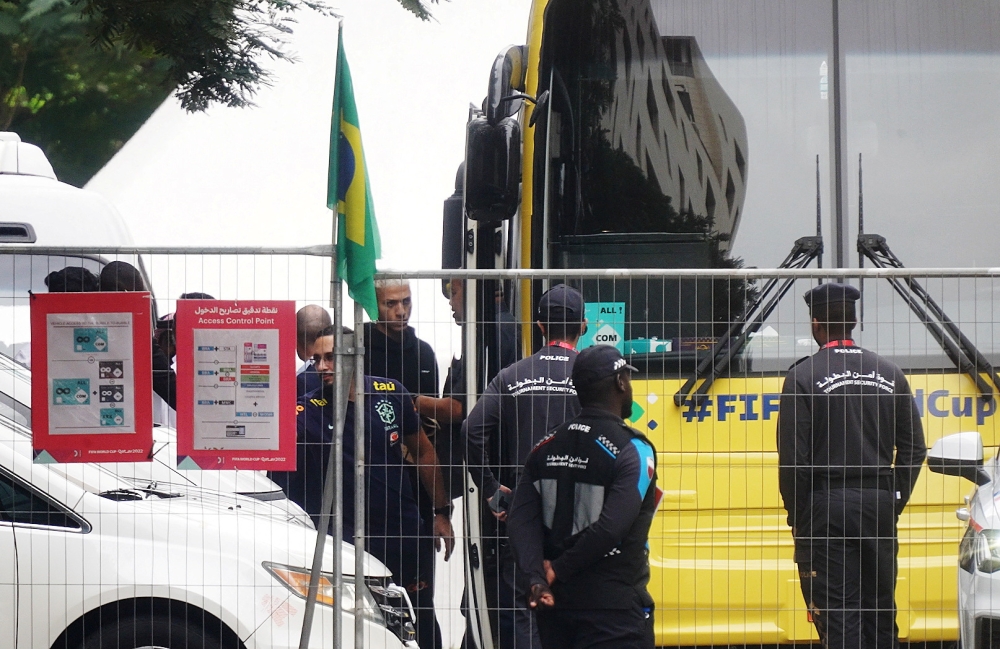 Brazil's Richarlison with their players and coaching staff as they leave their team hotel and prepare to depart from Qatar after losing their quarter final match against Croatia Reuters/Leonardo Benassatto