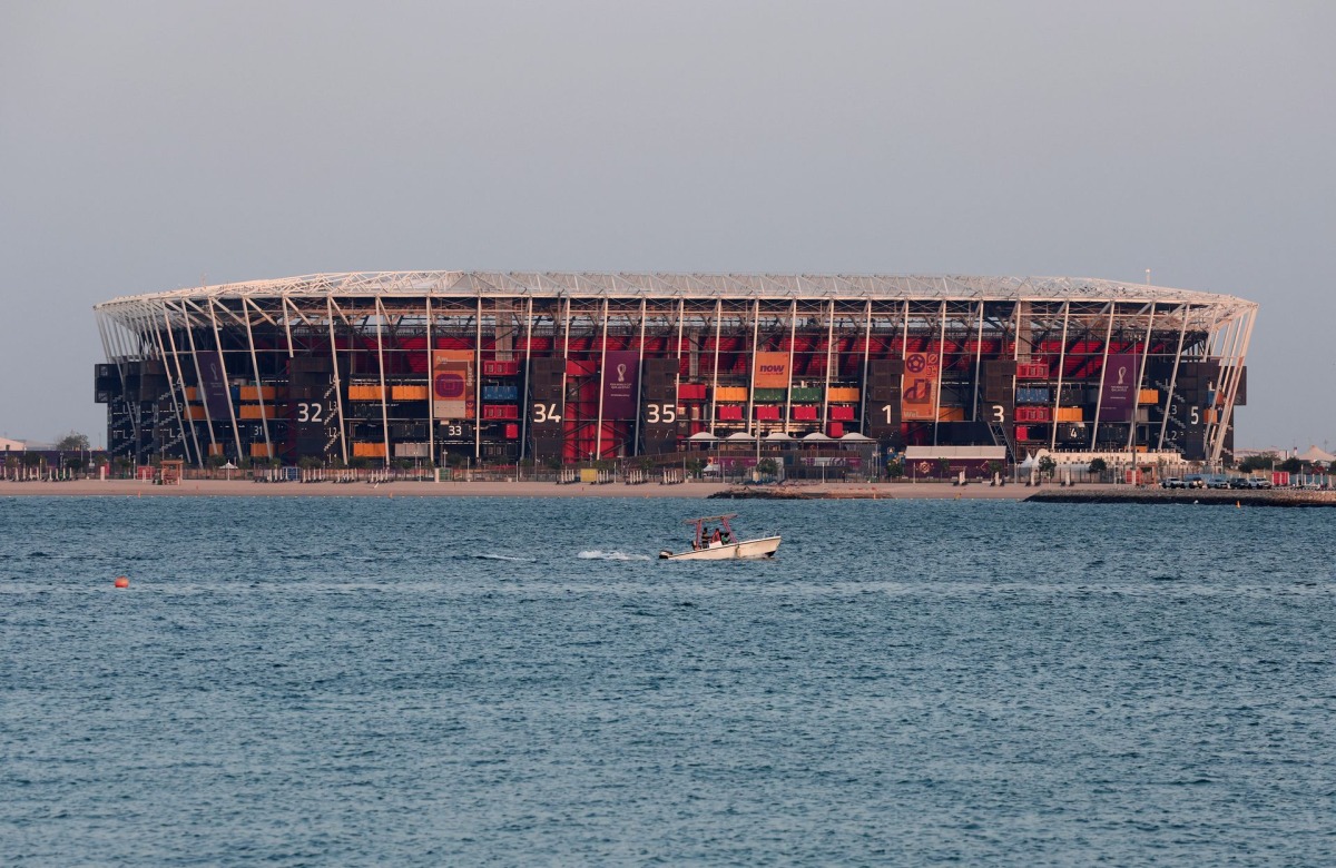 General view of the ocean and Stadium 974 in Doha, Qatar, on November 14, 2022.  File Photo / Reuters




