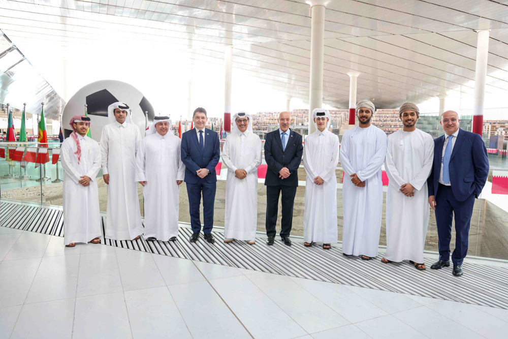 Minister of State and QNL President H E Dr. Hamad Bin Abdulaziz Al Kawari (fifth left), Algerian Ambassador H E Mustafa Boutoura (fifth right) and others at the opening of the exhibition. 