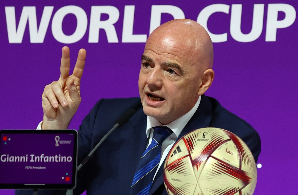 FIFA president Gianni Infantino during a press conference at the Qatar World Cup Main Media Center on December 16, 2022. (REUTERS/Gareth Bumstead)