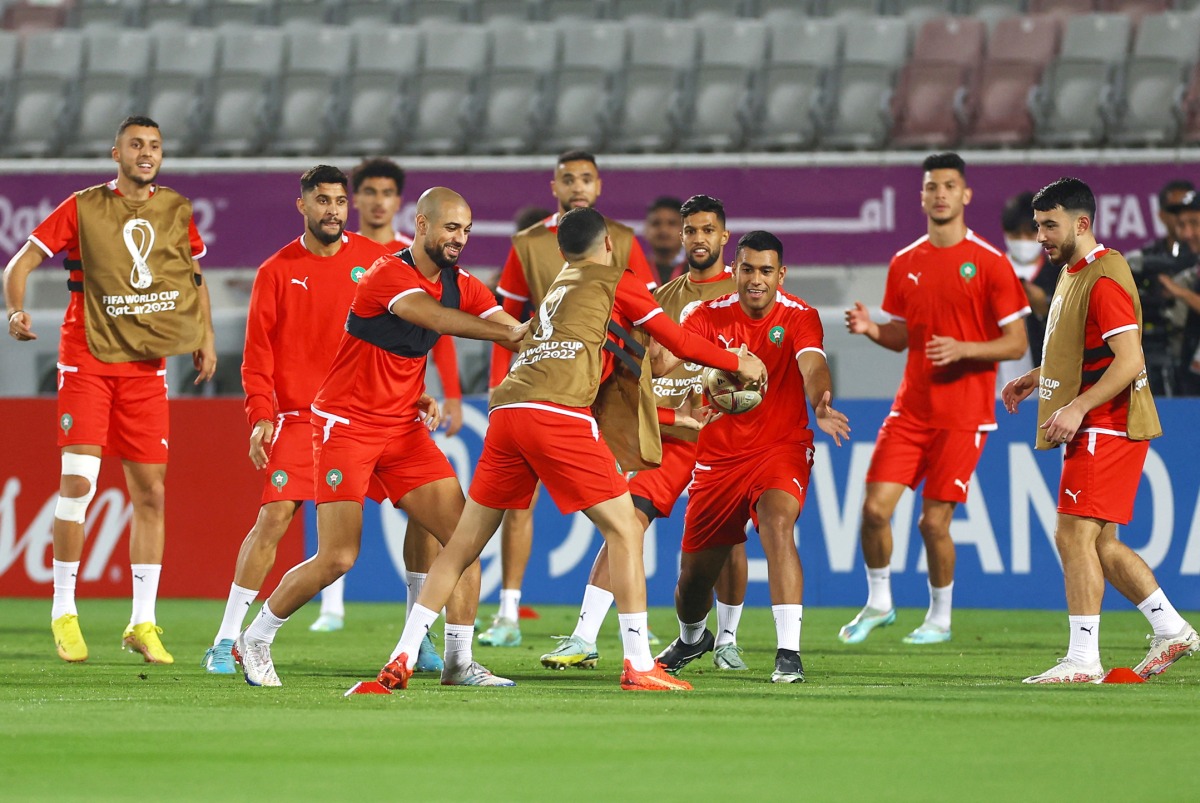 Morocco’s Selim Amallah and Sofyan Amrabat train with team-mates. REUTERS