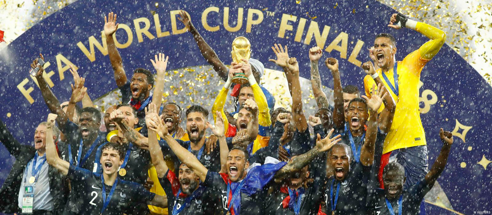 France players celebrate with the trophy after beating Croatia 4-2 in the World Cup final played at the Luzhniki Stadium in Moscow, Russia, on July 15. 2018. REUTERS