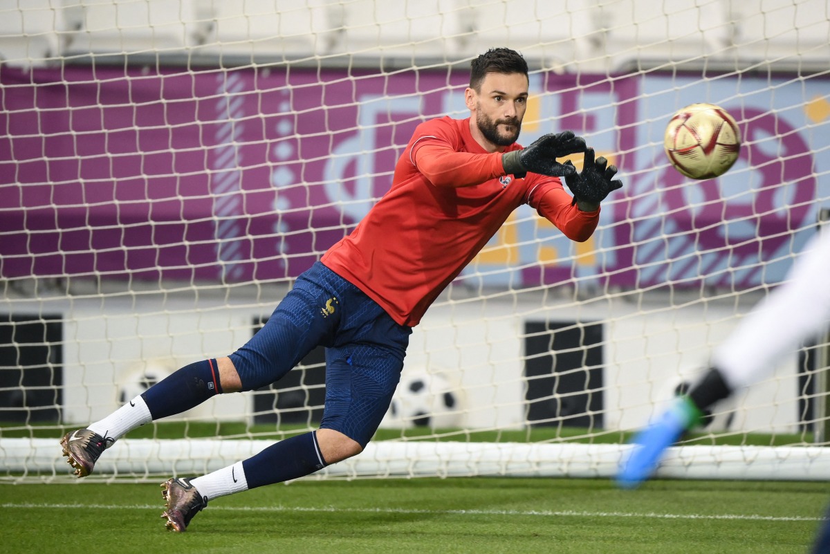 Hugo Lloris catches a ball during a training session at the Al Sadd Sports Club, yesterday. AFP