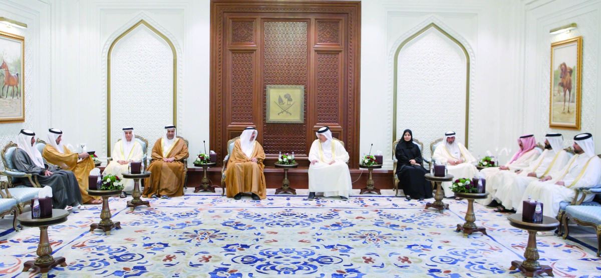 Speaker of the Shura Council H E Hassan bin Abdullah Al Ghanim meeting Speaker of the Federal National Council of the UAE H E Saqr Ghobash in Doha yesterday. 