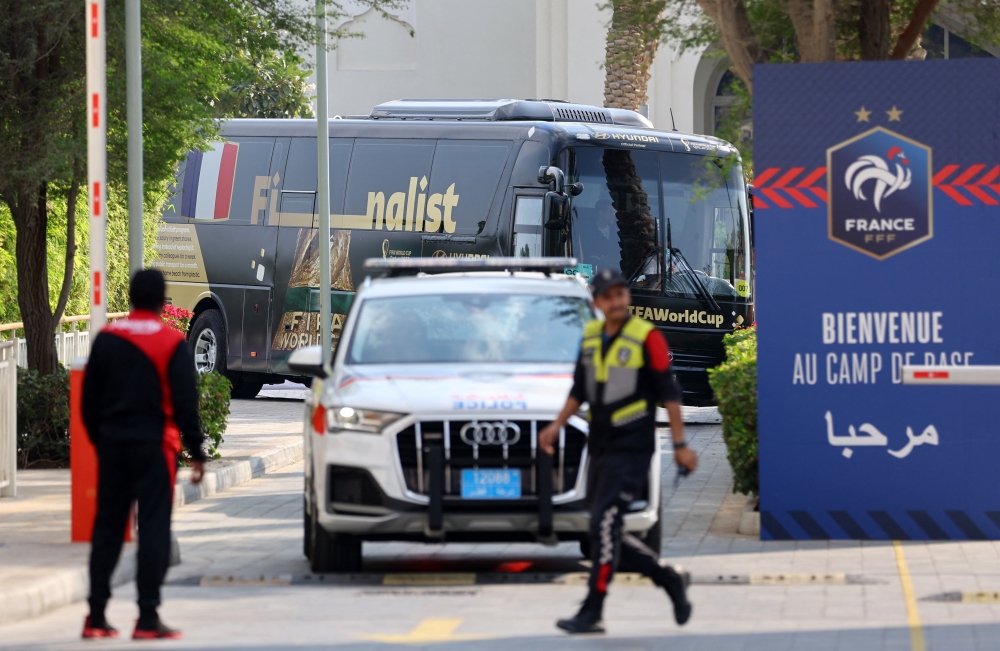 General view as France team bus departs from their Al Messila Hotel in Doha after losing in the final against Argentina on December 19, 2022.  REUTERS/Ibraheem Al Omari