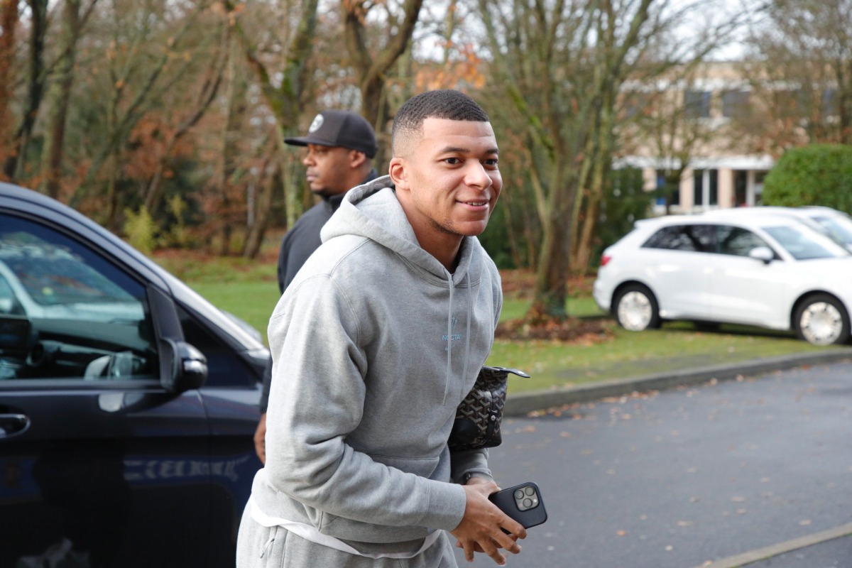 France's forward Kylian Mbappe entering the PSG training ground in Paris on Wednesday. Source: Twitter/@PSG_English
 