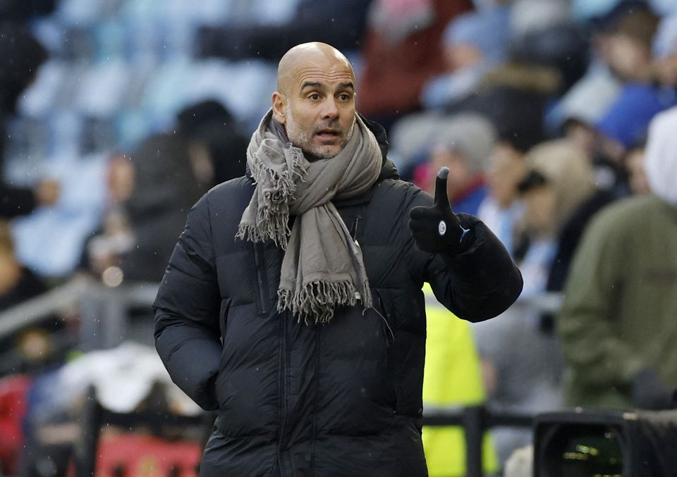 Manchester City manager Pep Guardiola reacts during a match against Girona at the Etihad Campus, Manchester, Britain, on December 17, 2022.  Action Images via Reuters/Jason Cairnduff