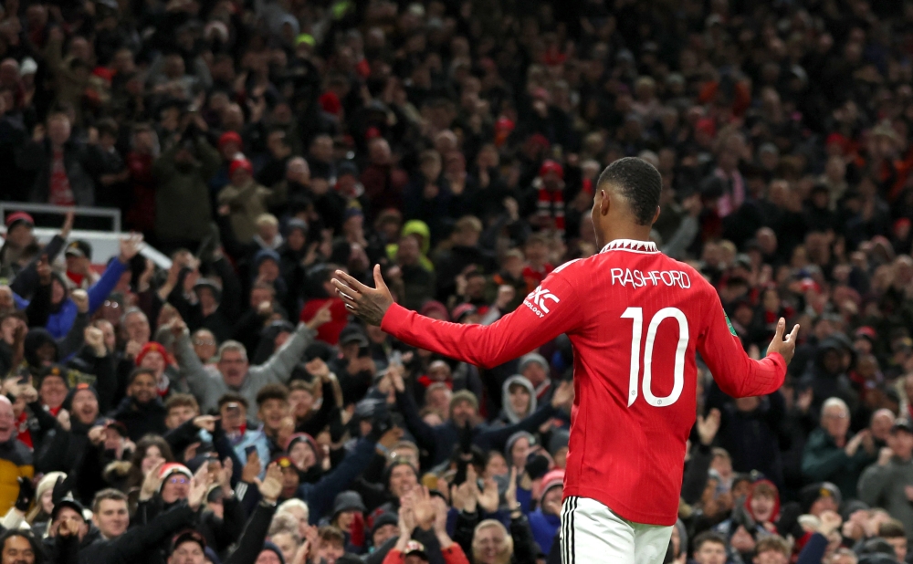 December 21, 2022 Manchester United's Marcus Rashford celebrates scoring their second goal Action Images via Reuters/Phil Noble