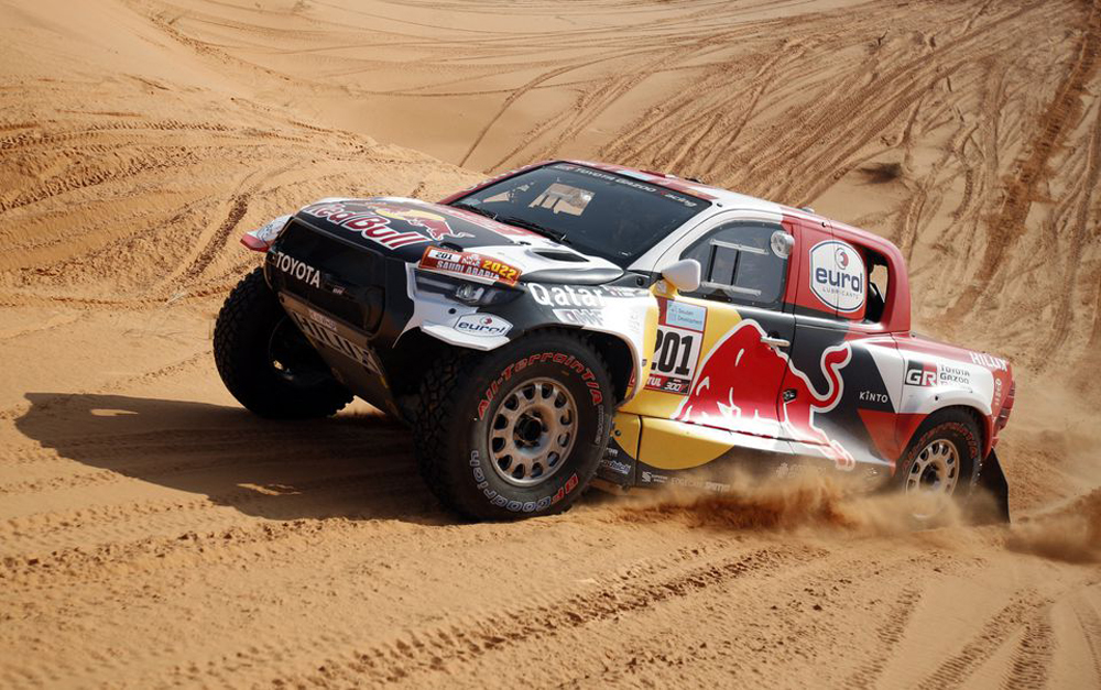 Nasser Saleh Al Attiyah and co-driver Matthieu Baumel in action during Stage 3 of Dakar Rally in this January 4, 2022 file photo.  